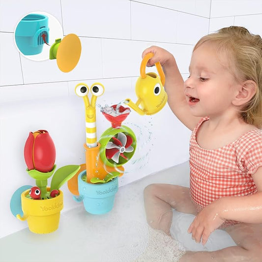 Yookidoo Toddler Baby Bath Toy (Ages 1-3) Garden Adventure Set Bundle: Snail & Flower with Watering Can (Mold Free) Attach to Any Tub or Shower Fun for Bath Time - Great for Boys , Girls , & Kids