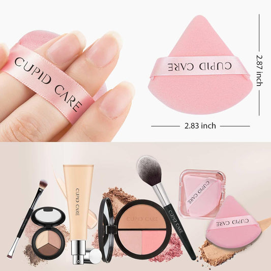 6 Pcs Triangle Powder Puff with 2 Travel Cases, Setting Powder Puffs for Face Powder and Foundation, Velour Makeup Puff for Loose Powder Body Powder, Skin-Friendly, Beauty Makeup Tools
