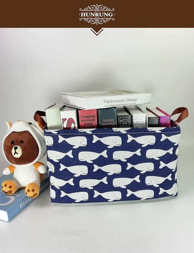 HUNRUNG Rectangle Storage Basket Cute Canvas Organizer Bin for Pet/Children Toys, Books, Clothes Perfect for Rooms/Playroom(whale)