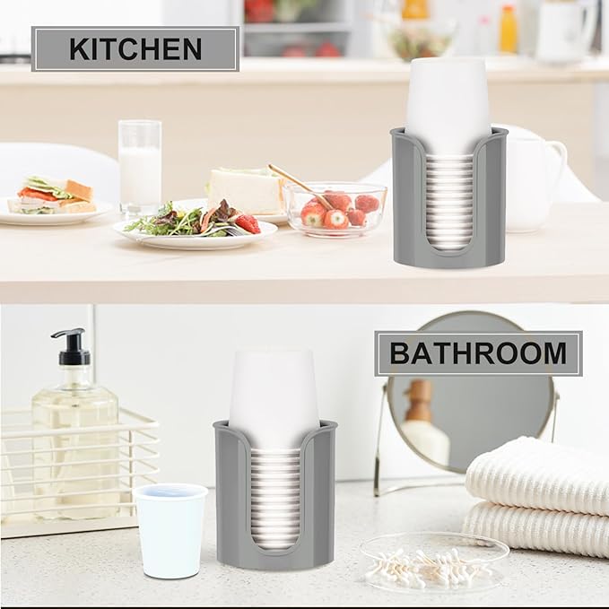 Cup Dispenser for Bathroom,Gray Bathroom Cup Holder,Small Paper Cup Dispenser Holder,Plastic Mouthwash Cup Dispenser for Bathroom Countertop (2 Pack)