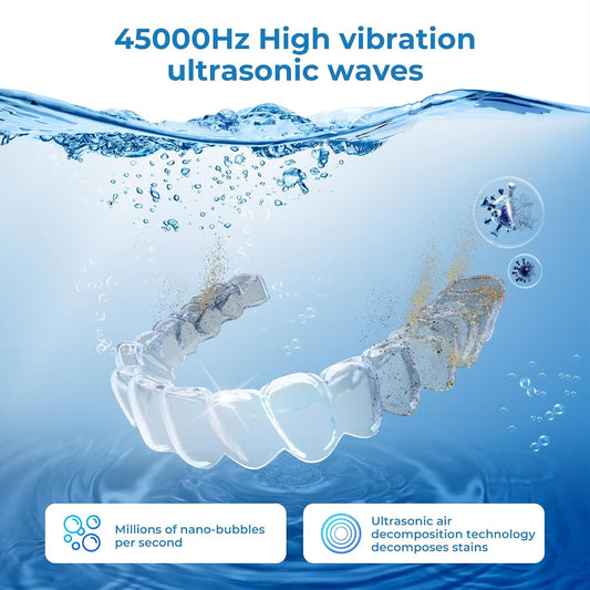 Ultrasonic Retainer Cleaner Machine, 45kHz Dental Cleaning Pod for Denture, Mouth Guard, Night Guard, Aligner, Braces, Toothbrush, 200ML Denture Cleaner with Digital Timer & 4 Modes, Black