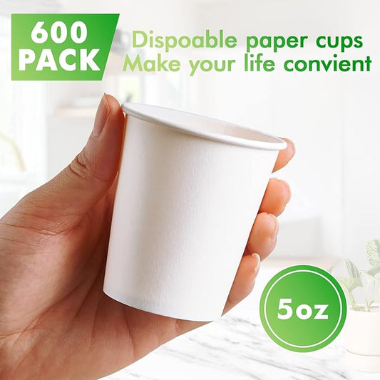 600 Pack 5 oz Paper Cups, Disposable Bathroom Mouthwash White Hot Drinking Cups for Home, School and Office