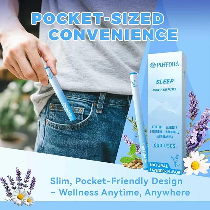 Melatonin Diffuser Pen, Extracts of Lavender, L-Theanine and Ashwagandha, Supports Restful & Comfortable Sleep, Stress Relief - 600 Uses