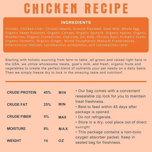 Shepherd Boy Farms Freeze Dried Raw Dog Food, Chicken Recipe, All Natural, No Synthetics, Made in USA with Goat's Milk & Organic Produce, High Protein, Complete Meal (14oz)