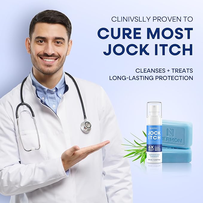 Hermon Antifungal Jock Itch Spray & Soap Kit: Powerful Treatment of Antifungal Spray & Soap for Jock Itch with 2.01 fl.oz & 2 Bars - Fast & Effective Relief of Itching, Burning, Redness, & Irriation
