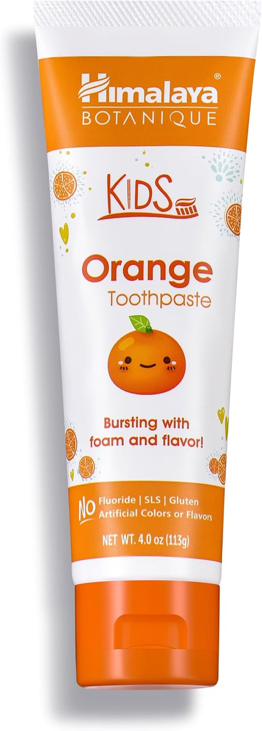 Himalaya Botanique Kids Toothpaste, Herbal, Orange Flavor, Fights Plaque, Fluoride Free, Gentle, No Artificial Flavors or Colors, SLS Free, Gluten Free, Cruelty Free, Vegan, Foaming, 4 Oz, 4 Pack…