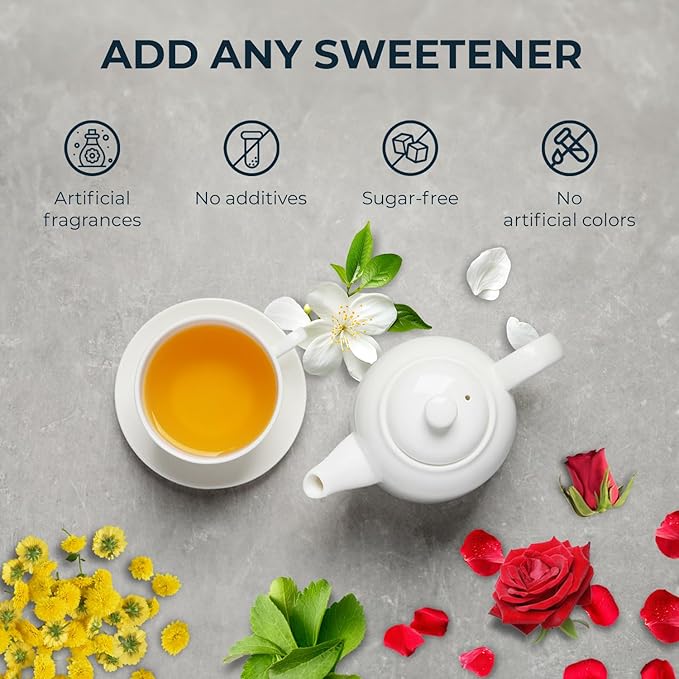 Rose Tea, Re-Steep Chrysanthemum, Jasmine & Stevia Herbal Tea - 55 Count (+5 Tea Bags) Bamboo Tong Included - 4.37 oz, Relax,Support, Up Mood, Appearance Detox