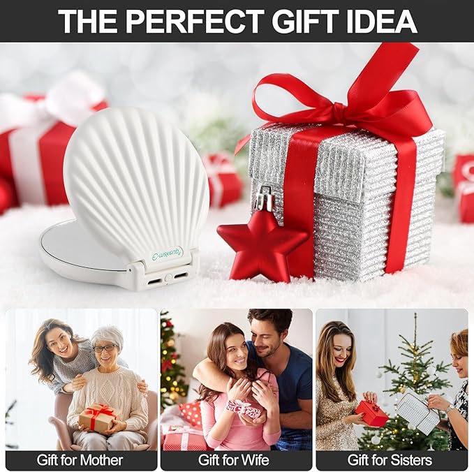 Compact Makeup Mirror with Lights - 3.5" Portable, 2-Sided, Lightweight & Shatterproof, Folding Magnifying Mirror 2X/10X, for Women