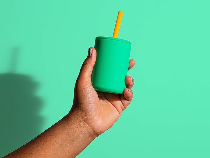 Avanchy Silicone Training Sippy Cup with Straw Lid – Tiny Cup for Babies 6+ Months to Toddlers 1 Year Old – 5 oz Infant Water Cup for Baby Led Weaning, Black + 5 Reusable Straws