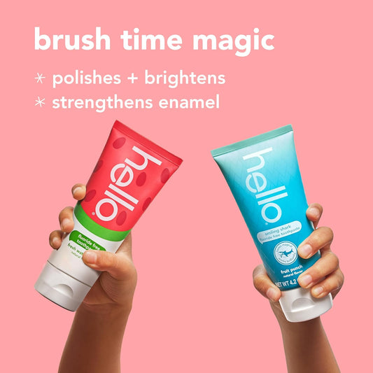 hello Smiling Shark and Fresh Watermelon Fluoride Free Kids Toothpaste Pack, Includes 4.2 oz Smiling Shark Kids and 4.2 oz Fresh Watermelon Toothpaste