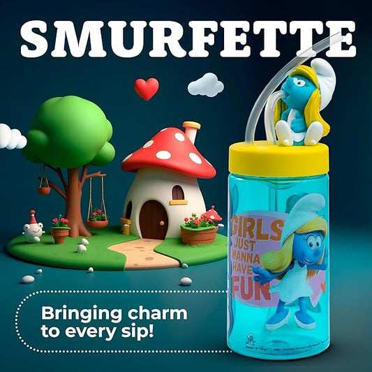 Smurfette Cup, Water Bottle, Tumbler with Lid and Straw, Travel Sippy Cup for Water or Milk, Cups with Lids BPA Free Plastic, 12 oz