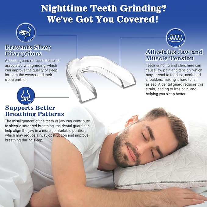 Mouth Guard for Grinding Teeth at Night, Night Guards for Teeth Grinding, Dental Night Guards for Sleep, Comfortable Grinding Guard for Adults with 12 Cleaning Tablets
