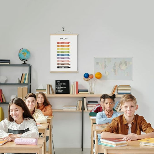 YOUHONG Educational Art Classroom Decor Color Poster - 12x15.7 Inch Kids Wall Art with Wooden Rods - Preschool Classroom Decor Learning Educational Posters for Toddlers (Easy Hang Rope Included)