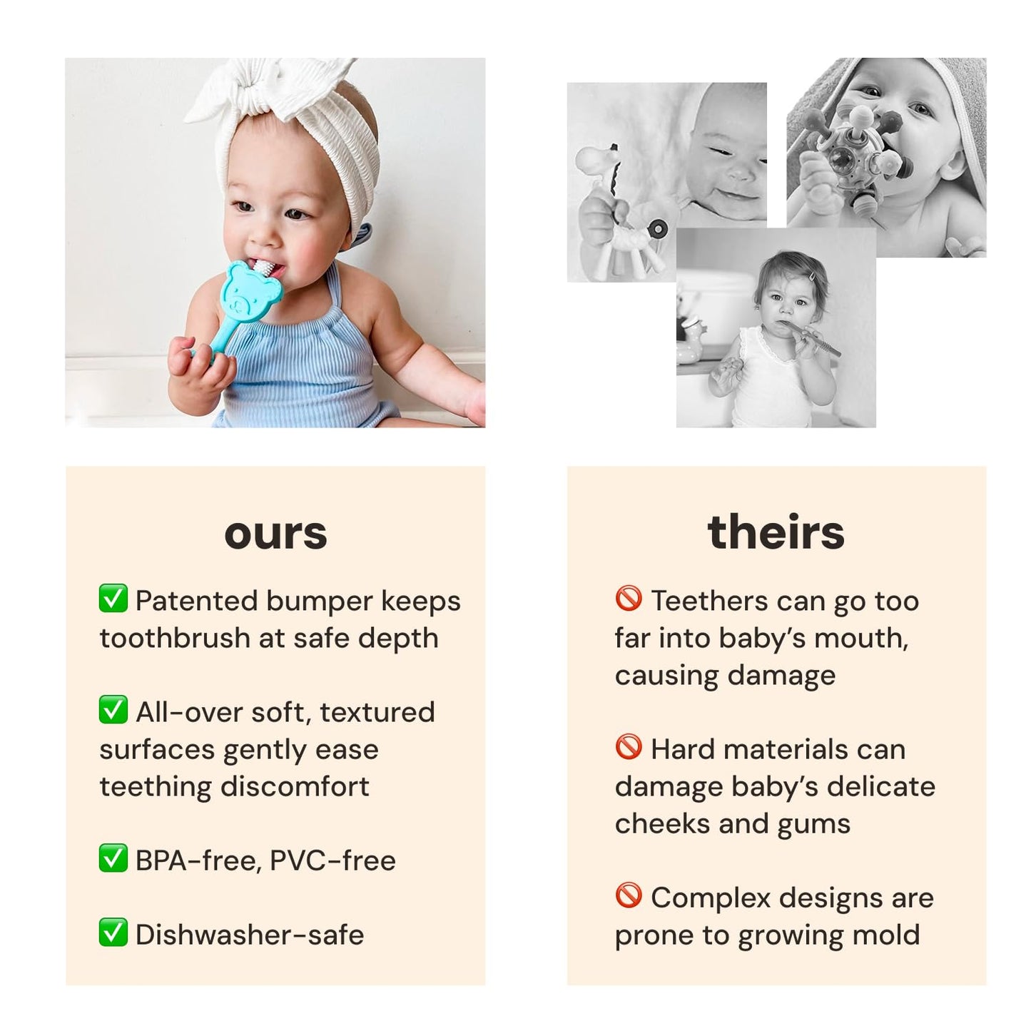 oogiebear Infant-to-Toddler Training Teether Toothbrush - 0-2 Years - 360° Soft Silicone, Promotes Safe Brushing, Baby & Kids Health - Teddy Bear Design Oral Care - 1 Unit