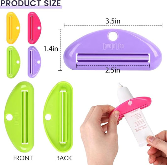 LOVEINUSA Toothpaste Tube Squeezer Dispenser, 4PCS Hanging Tooth Paste Clips Roller Squeezer Holder for Saving Toothpaste Facial Cleanser Creams Paint