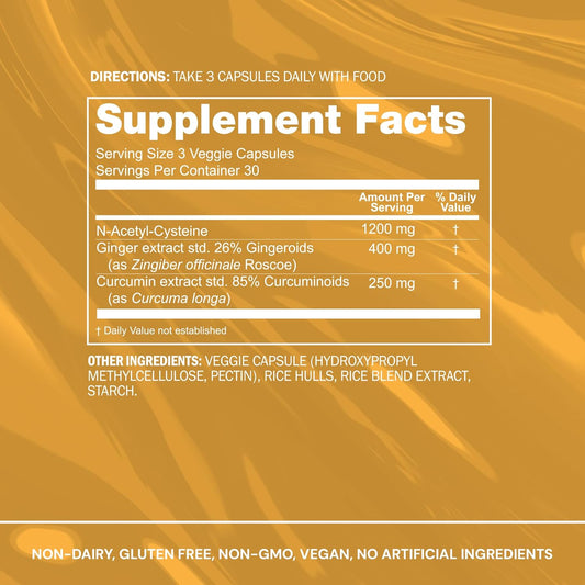 Blueprint Bryan Johnson NAC Supplement - Promotes Stress Relief, Immune System Function, Respiratory Health - Includes N-Acetyl-L-Cysteine, Ginger, Curcuminoids - Detoxifying - Vegan (30 Servings)