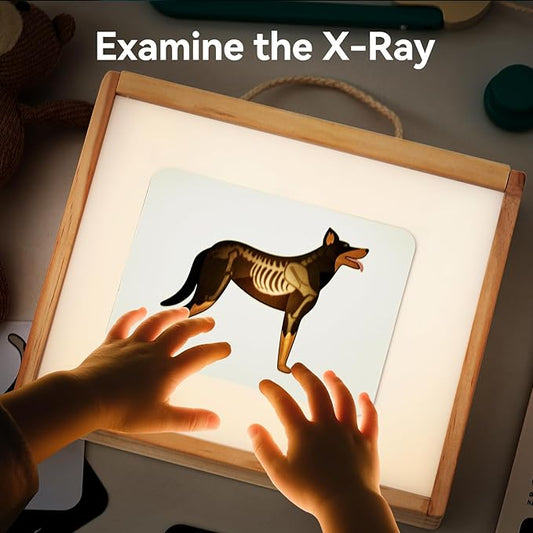 Doctor Kit for Toddlers 3-5, Pet Vet Pretend Play Toys for Kids, with X-Ray, Wooden Light Box, Medical Tools, STEM Educational Montessori Toys