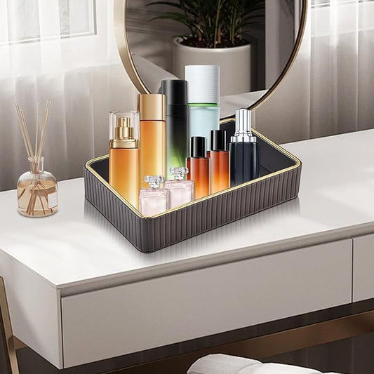 PU Leather Valet Tray,Desk Organizer Tray Nightstand Organizer Trinket Dish Storage Key Bowl Decorative Trays for Phone Wallet Jewelry Watch,Bathroom Bedroom Perfume Vanity Trays,Grey