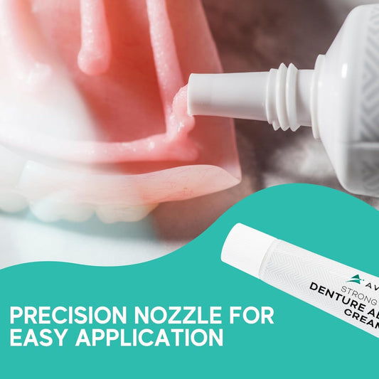 Extra Strong Denture Adhesive Cream, 12 Hour Hold Dental Glue, Waterproof, Zinc & Fluoride Free, Easy Apply Nozzle, Seals Food Out for Comfort, Mint Flavor (2 Pack, 2.8 Fl Oz)