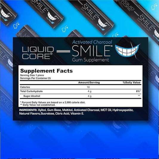 Liquid Core Smile Activated Charcoal Gum with MCT Oil, Hydroxyapatite, and Xylitol – Teeth Cleaning Gum, Icy Mint Sugar-Free (5 Pack)