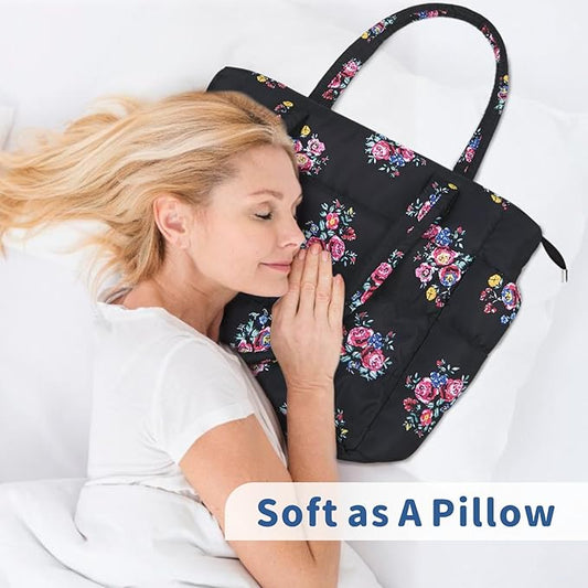 TOPDesign Puffer Tote Bag for Women, Lightweight Puffy Handbag with Compartments, Quilted Shoulder Bag for Work, Travel, Gym