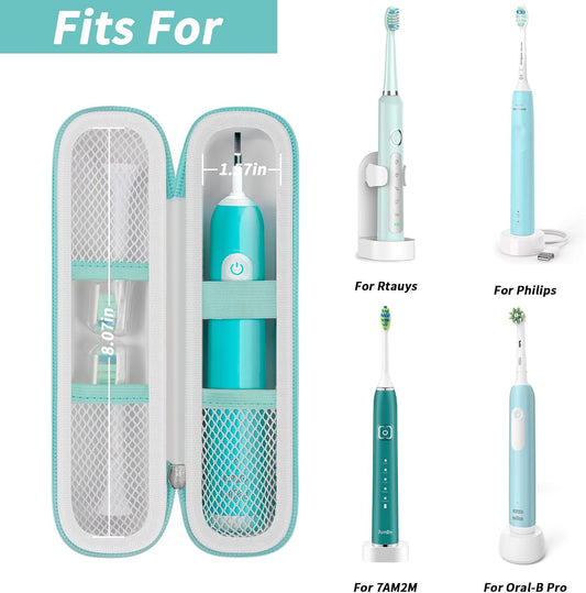 Toothbrush Travel Hard Case Compatible with Oral-B Pro 1000, 2000, 3000, 3500, 1500/ for Philips Sonicare ProtectiveClean 4100 5100 Electric Toothbrush with Mesh Pocket&Carabiner - White (Bag Only)