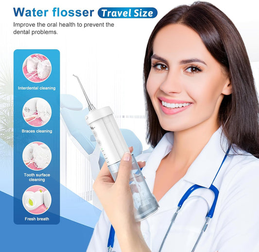 Mini Cordless Portable Water Flosser Oral Irrigator Water Teeth Cleaner Pick, Telescopic Water Tank, 4 Modes & IPX7 Waterproof, Home & Travel Water Flossers for Teeth, Braces Bridges Care.