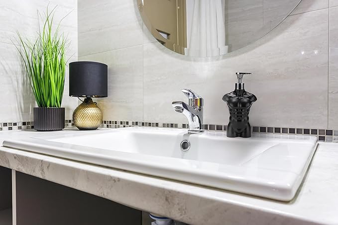 Ceramic Soap Dispenser Hand Lotion Liquid Dispenser Refillable for Kitchen and Bathroom Decorative (Black Figure)