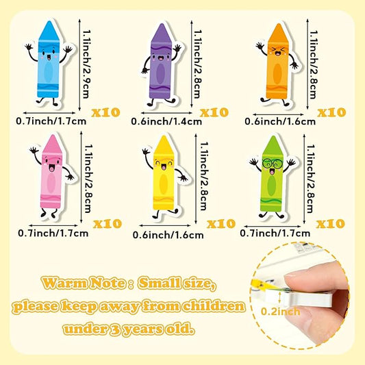 CJiangpo 60Pcs Crayon Mini Erasers for Kids Bulk, Colorful Cartoon Crayon Cute Pencil Rubber Eraser Birthday Party Favors Fillers Kids Back to School Classroom Rewards Student Homework Prizes Gifts