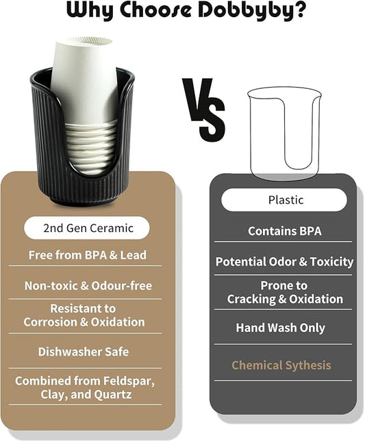 Ceramic Bathroom Cup Dispenser with Stylish Vertical Stripes - Disposable Mouthwash Cup Holder Holds 3-4oz Paper Cups for Rinsing Cups on Bathroom Vanity Countertops (Black-Black-2 Pack)