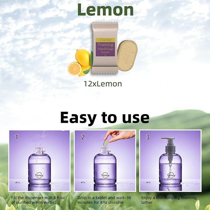 Foaming Hand Soap Tablet Refills - 12 Count- 96 fl oz total (12x 8 fl oz) - Eco-Friendly Foaming Hand Soap Refill - Gentle on Hands, Kind to Earth - Lemon