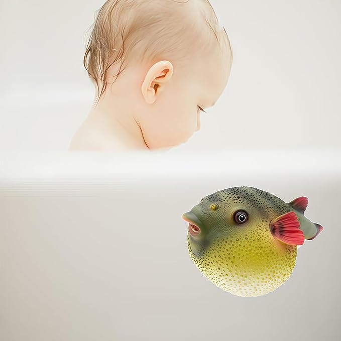 Gemini&Genius Sea Animal Pufferfish Action Figure Soft Rubber Swim Bath Toy, Realistic Ocean Fish Blowfish Toy, Educational and Role Play Toys for Kids and Collectors (Puffer Fish)