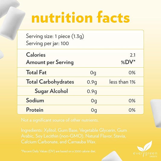 Evergreen Sweets Chewing gum -100 Pieces Jar - Natural Tropical Fruit Gum Made with Xylitol and Stevia - Sugar-Free, Aspartame Free and Vegan
