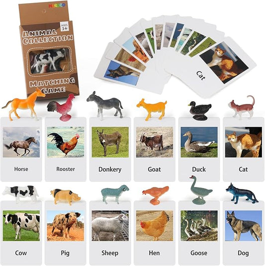 MEROCO Montessori Animal Match Cards Miniature Poultry Animals with Matching Cards - 2 Part Montessori Learning Toy, Language Materials TZX106