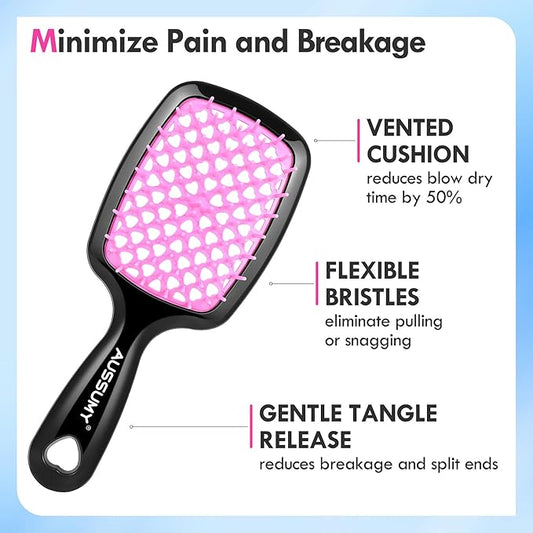 4 Pack Vented Detangling Hair Brush - Detangler Hairbrush with Soft Bristles for Effortless Tangle Free - Ideal for Wet Dry or Curly Damaged Hair for Women Men Kids