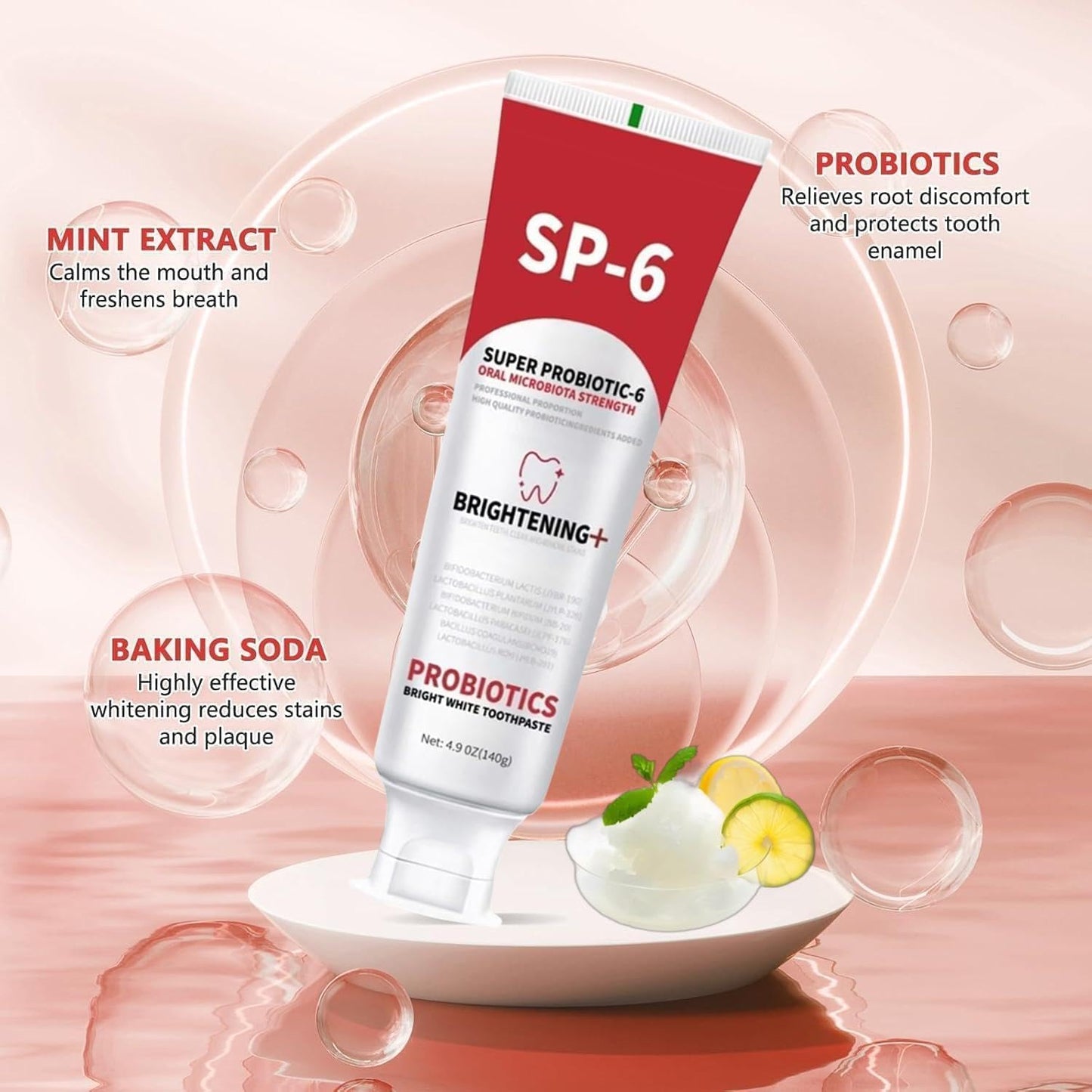 Sp-6 Probiotics Whitening Toothpaste, Sp-6 Ultra Whitening Toothpaste, Enhanced Formula with Enamel-Safe, Fluoride-Free, Fresh Breath Mint Flavor for Oral Health (2)