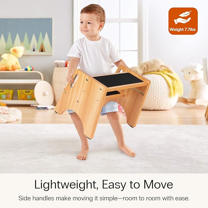 StrongTek Wooden Step Stool, 15" Dual Height Step Stools for Kids, Easy to Clean, Toddler Potty Training Stool with Handles, 300 lbs Capacity for Bathroom Sink, Kitchen, Bedroom