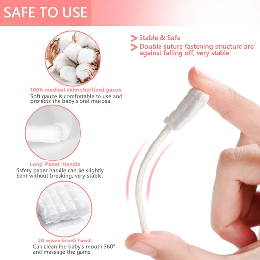 102PCS Baby Tongue Cleaner, Newborn Baby Oral Cleaner, Disposable Infant Gum Cleaner, Gauze Dental Care for 0-36 Months + 1 Finger Toothbrush with Case