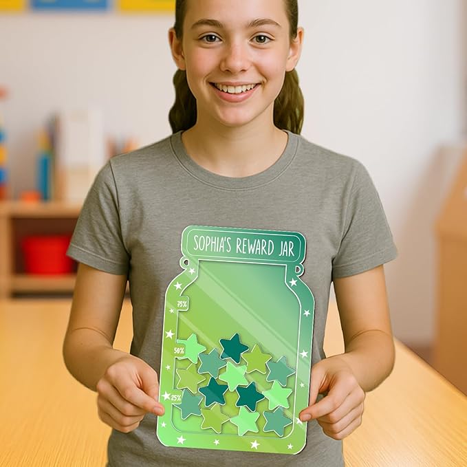 Custom Reward Jars for Kids - Magnetic Reward Jar for Classroom Behavior – Incentive Jar with Stars for Teachers & Kids – Class Rewards Chart, Potty Training, Behavior Management Tool, TT03