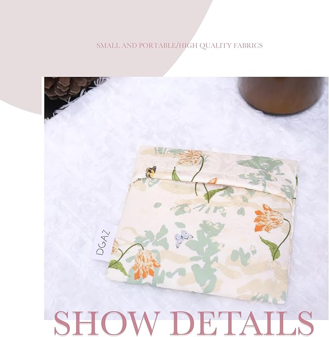 DGAZ Sanitary Napkin Storage Bag, Period Bag for Teen Aged Girls, Portable Period Bag for Panty Liners/Menstrual Cup/Small Tampons,Mini Makeup Bag for Purse(Orchid Grass)
