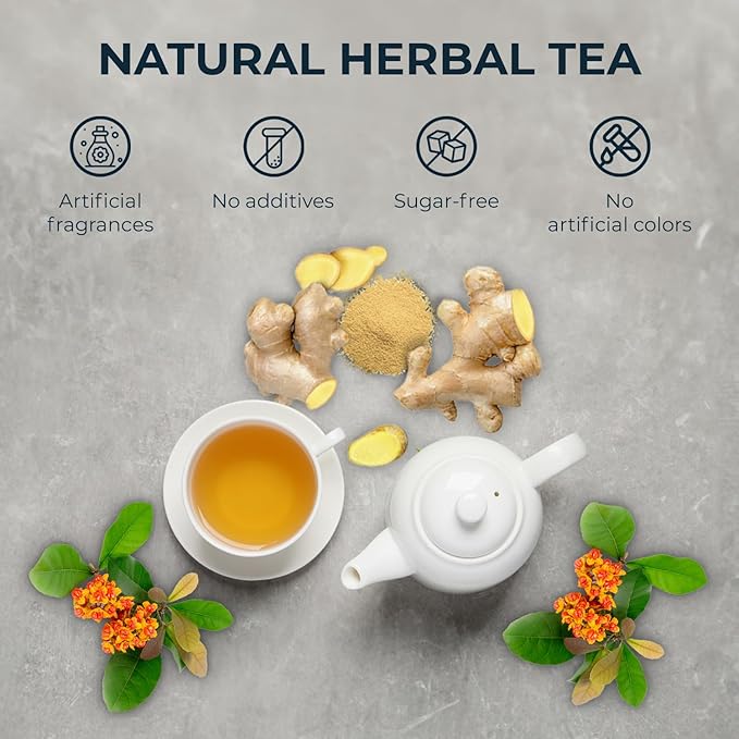 Ginger Cinnamon Turmric Tea Bags with Bamboo Tong - 55 Count (+5 Count), 5.47 oz, Re-Steep Corn Based Bag, Natural Herbal Tea for Body Warm, Liver Support