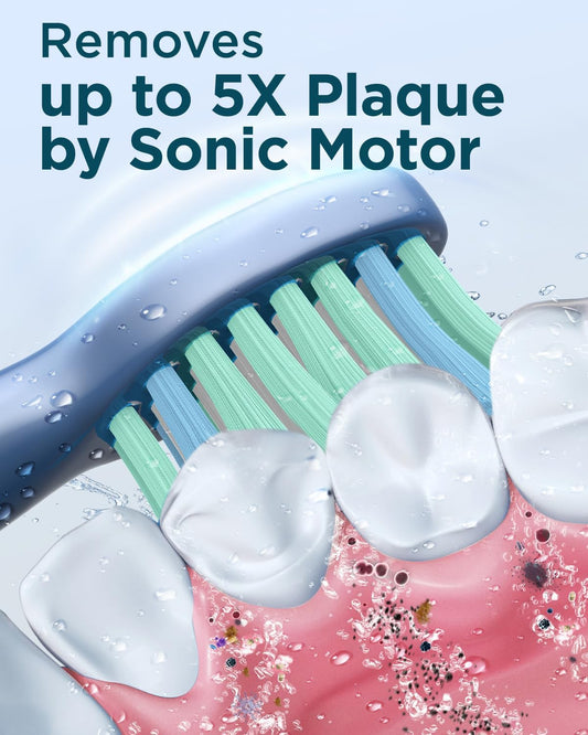 Rtauys Sonic Electric Toothbrush for Adults - Rechargeable, 41,000 Vibrations per Minute, Teeth Whitening, 8 Brush Heads, 24 Months of Usage, Blue