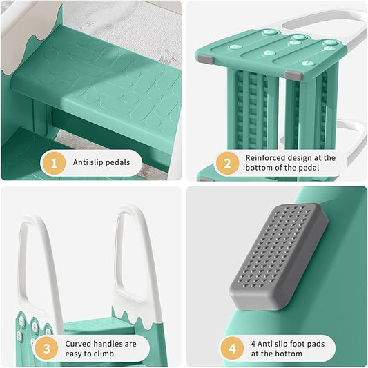 Two Step Stool with Handrails for Toddler and Kids, Standing Learning Stool Tower for Bathroom Sink, Potty Training, Children Step Up Learning Helper with Handles (Green-White)