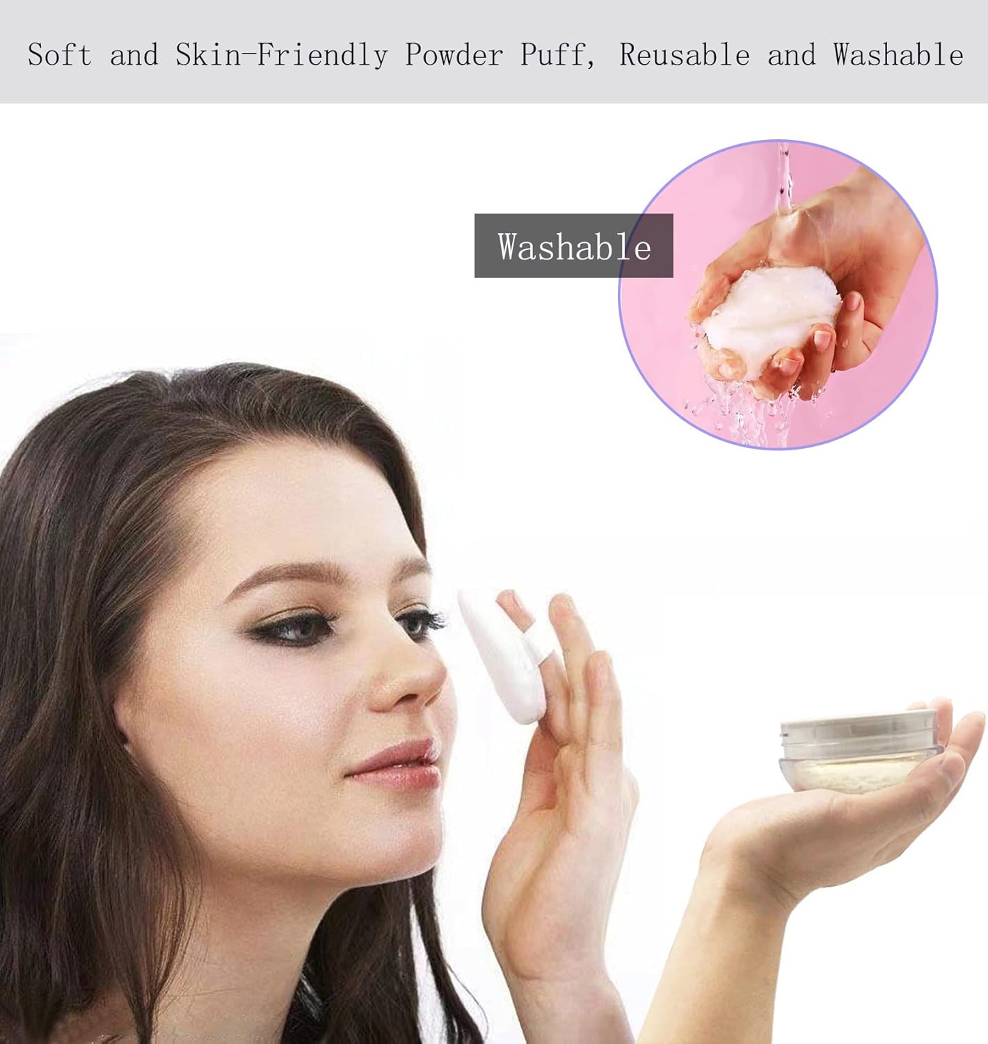 Powder Puff Reusable Empty Makeup Container with Elasticated Net Sifter for Setting Powder, Face Powder, Travel and Daily Use