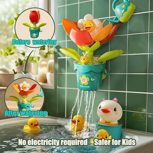 Baby Bath Toy Flower Watering Can Pool Bath Tub Toy with Strong Suction Cup for Baby Age 3+ Years Old Toddlers Boys Girls, BPA Free, Kids Shower Gifts