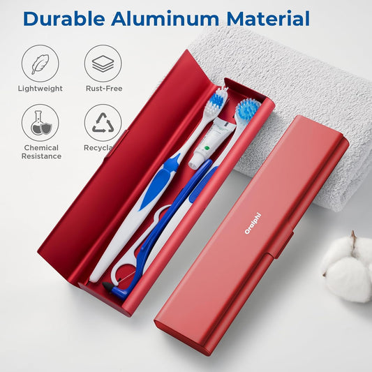 Wider Aluminum Toothbrush Travel Case, Portable Travel Toothbrush Holder, Durable Manual Toothbrush Box Container for Traveling, Bathroom, Camping, Business Trip-Not for 0.85oz Toothpaste, Red