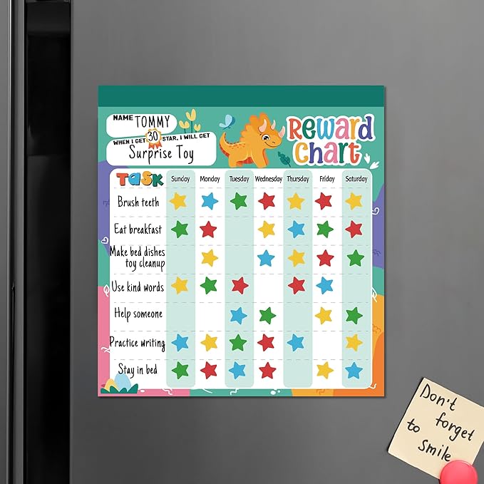 Reward Chart for Kids – Dinosaur Magnetic Kids Behavior Chart, Pad with 26 Chore Charts, 1920 Star Stickers, 49 Incentive Stickers, Responsibility Chart for Kids Boys Toddlers - Kids Chore Chart