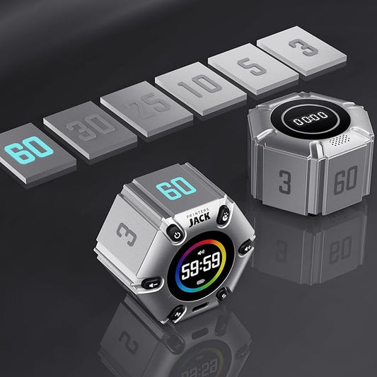 Jack Pomodoro Timer - Productivity Cube & Visual Focus Timer, Mute & Vibration & Adjustable Sound Alert, for Office, ADHD, Study & Work, 3/5/10/25/30/60min & Custom Countdown - Silver