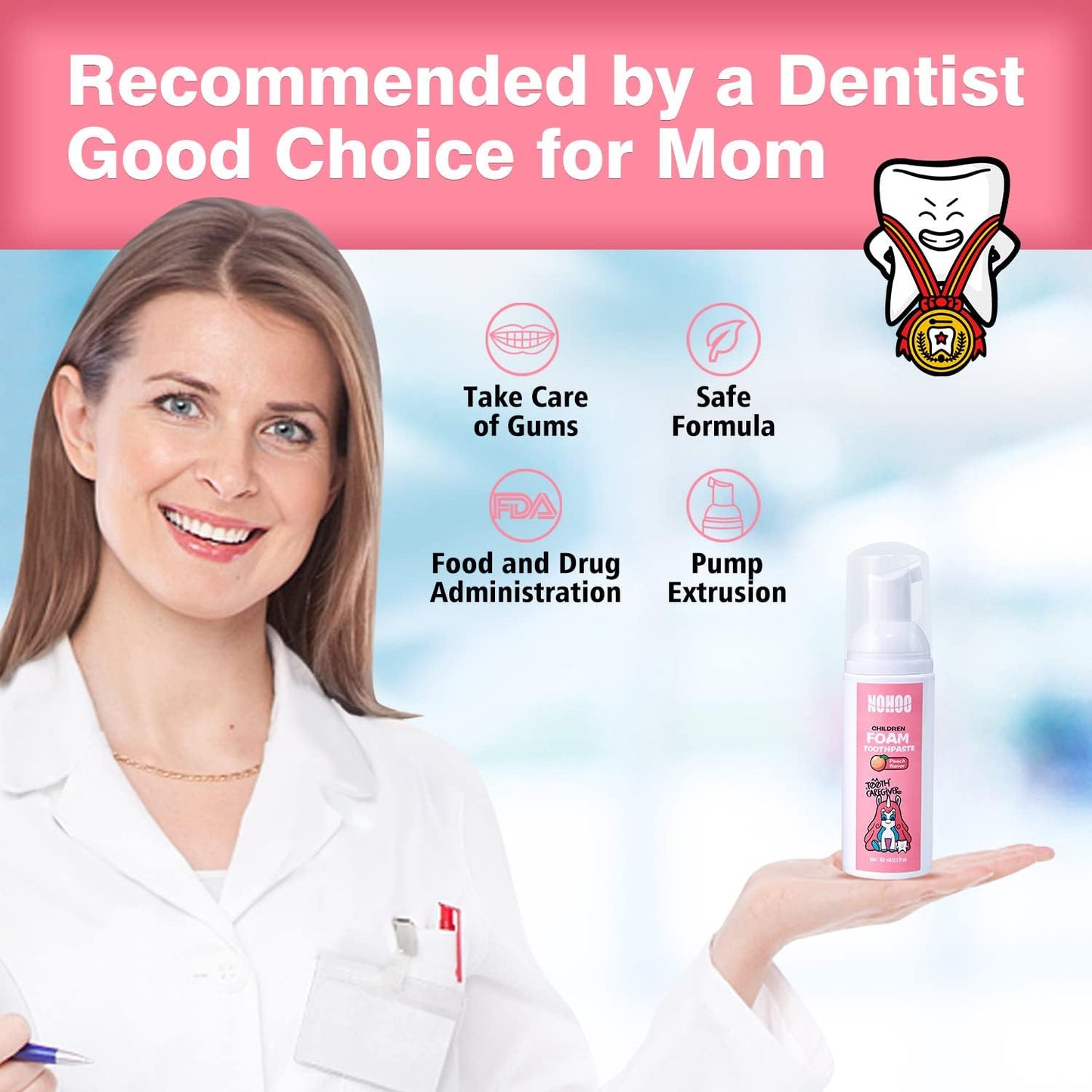 NOHOO Fluoride Free Foam Toothpaste Kids Fruit Flavour,Natural Training Toothpaste for Baby Toddler Children Oral Cleaning and Cavity Protection(Orange + Peach)