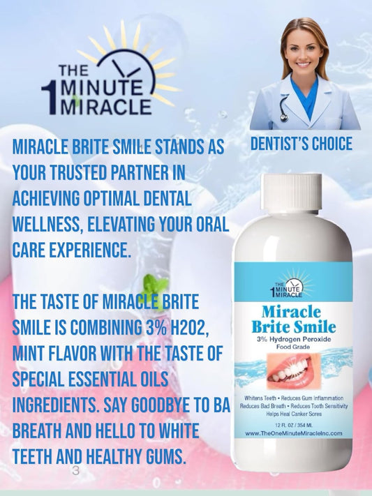 MIRACLE WASH AND MIRACLE BRITE SMILE - 3% Food Grade Hydrogen Peroxide